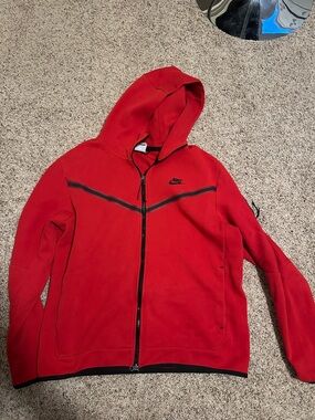 Nike Men’s Red Full-Zip Hooded Performance Jacket with Black Trim